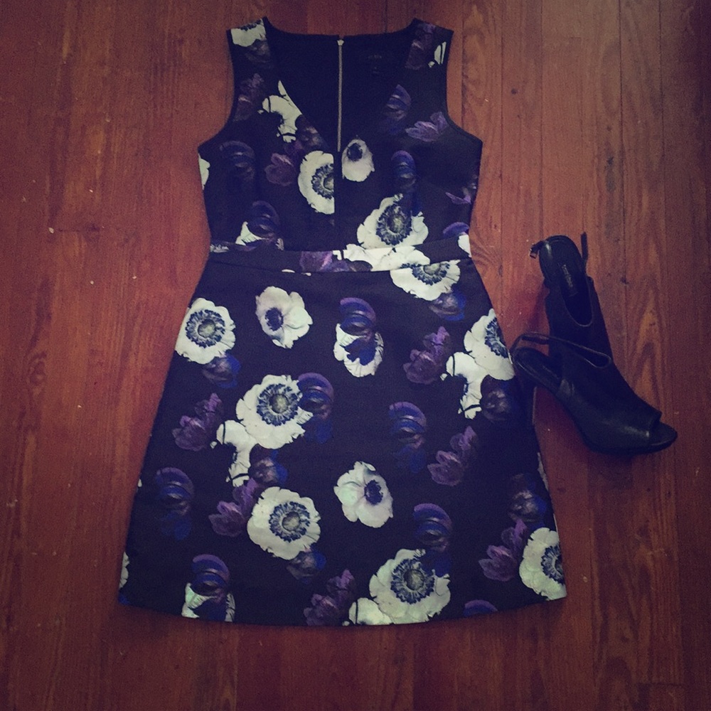JCREW. Black and floral a-line dress